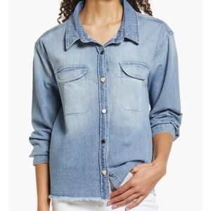 ​Democracy Denim Shirt Raw Hem Heart Pearl Buttons Light Wash Size M